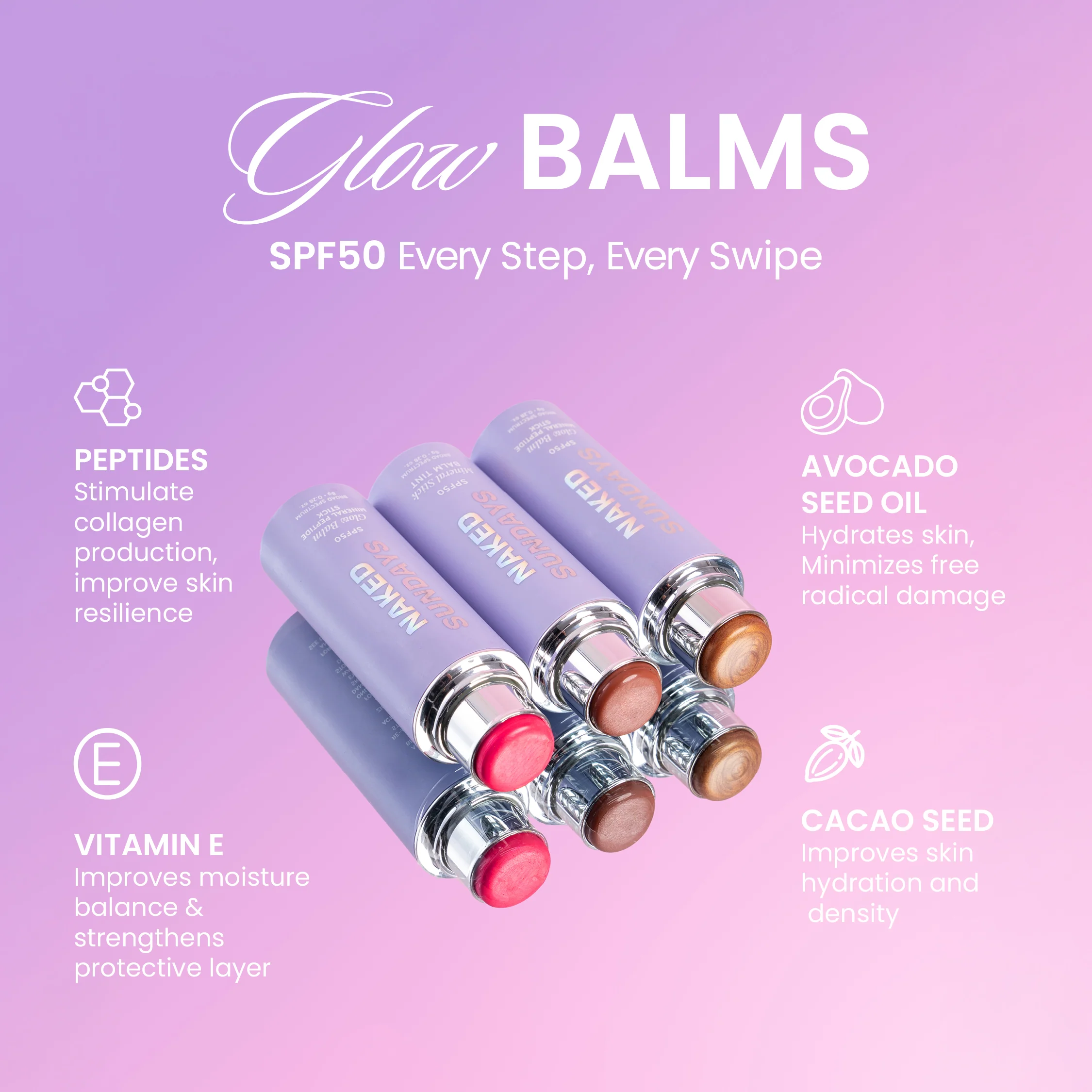 SPF50 GlowBalm Peptide Stick - Dusty Rose Pink - Image 5